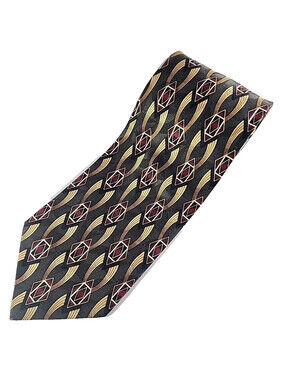 Facets Silk Necktie, Gray-Maroon-Gold Geometric - Like New
